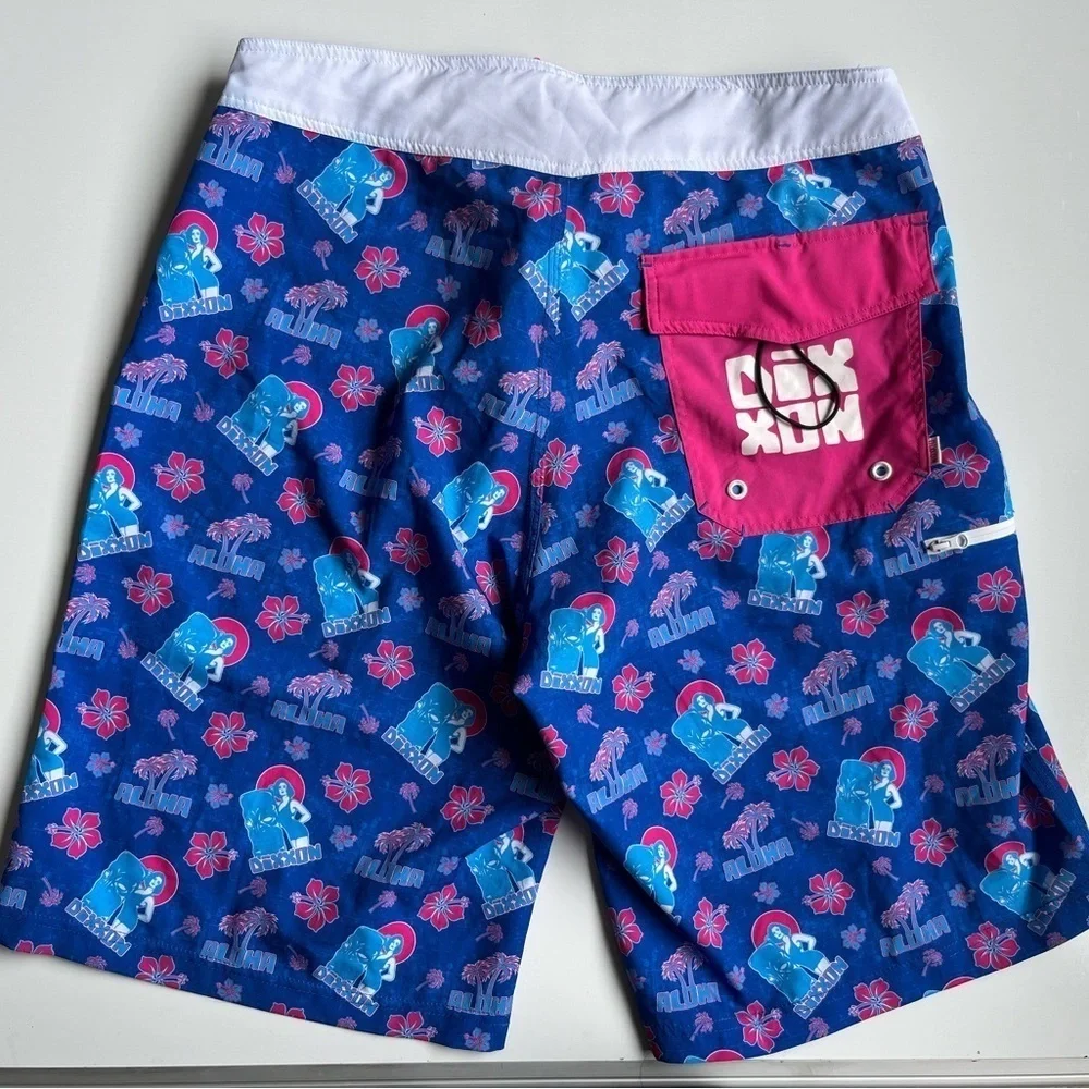 DIXXON Blue and Pink Floral stay loose boardShorts
